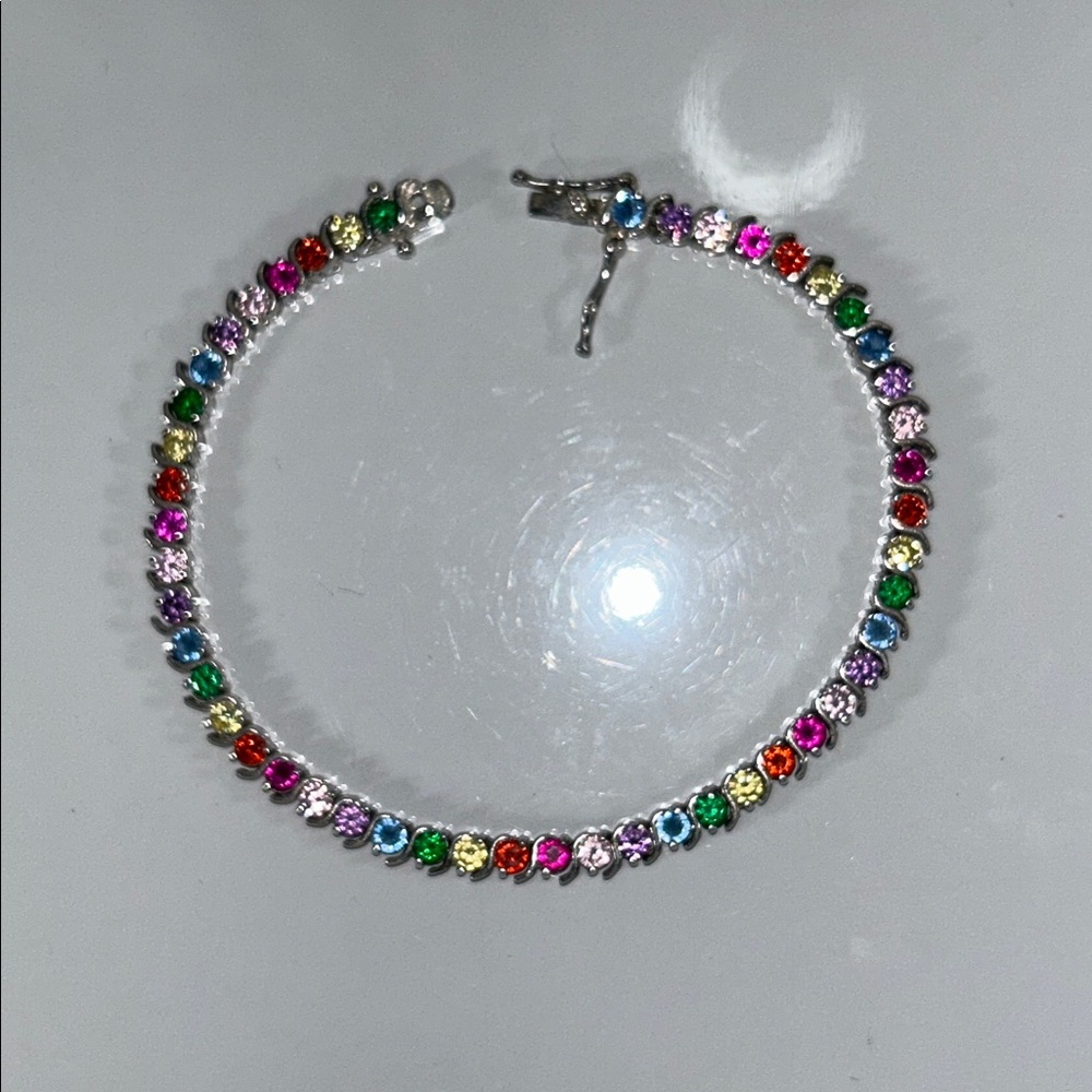 NWOT NYC 11 Sterling Silver Genuine Gemstone Colorful Line Bracelet